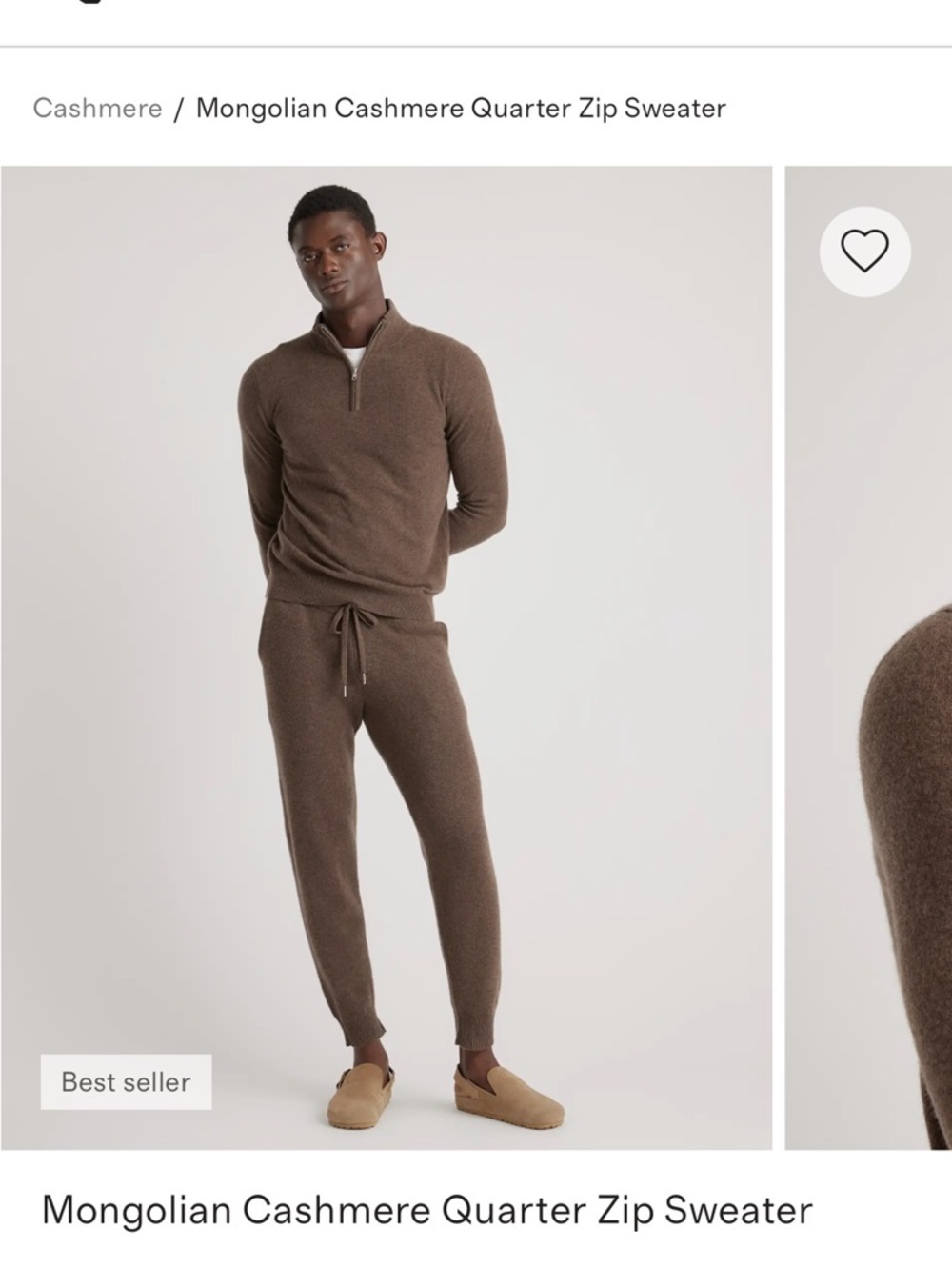 Quince Mongolian Cashmere Quarter-Zip Sweater — Brown - Picture 2 of 6